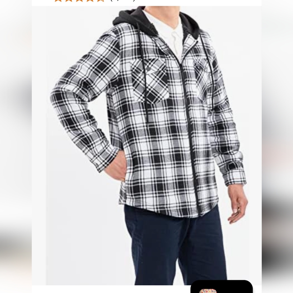 Plaid Hooded Jacket - Black and White/ Size Large/ Nwt - Picture 7 of 8